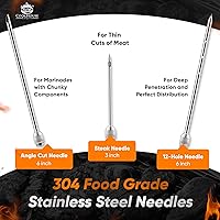 Vista 3 de Inyectores de carne para fumar - Kit de inyector de adobo de acero inoxidable con estuche y ventana para barbacoa, asar a la parrilla, 3 agujas