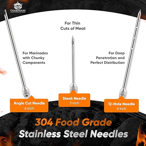 Miniatura 3 de Inyectores de carne para fumar - Kit de inyector de adobo de acero inoxidable con estuche y ventana para barbacoa, asar a la parrilla, 3 agujas de