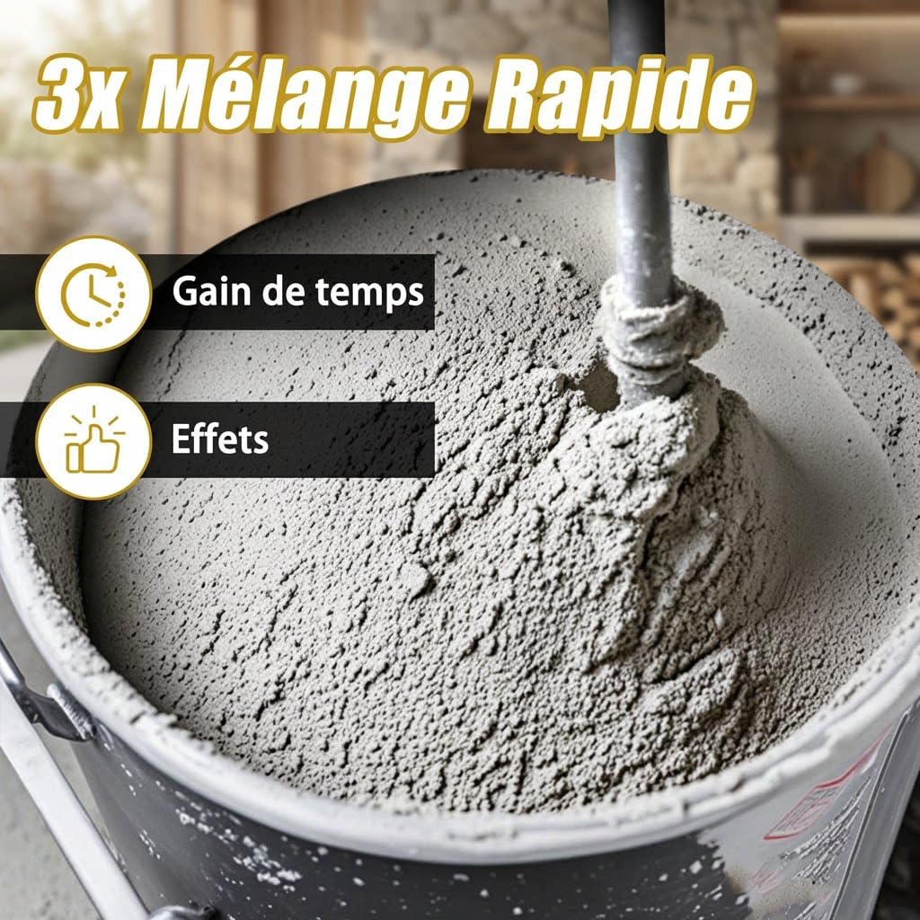 Malaxeur Mortier Colle 1200W, Malaxeur Beton 220V, Professionnel Melangeur Beton Avec 6 Vitesses (500-1050 tr/min), Betonniere Électrique Pour Mélanger Aliments/Plâtre/Peinture/Ciment/Mortier
