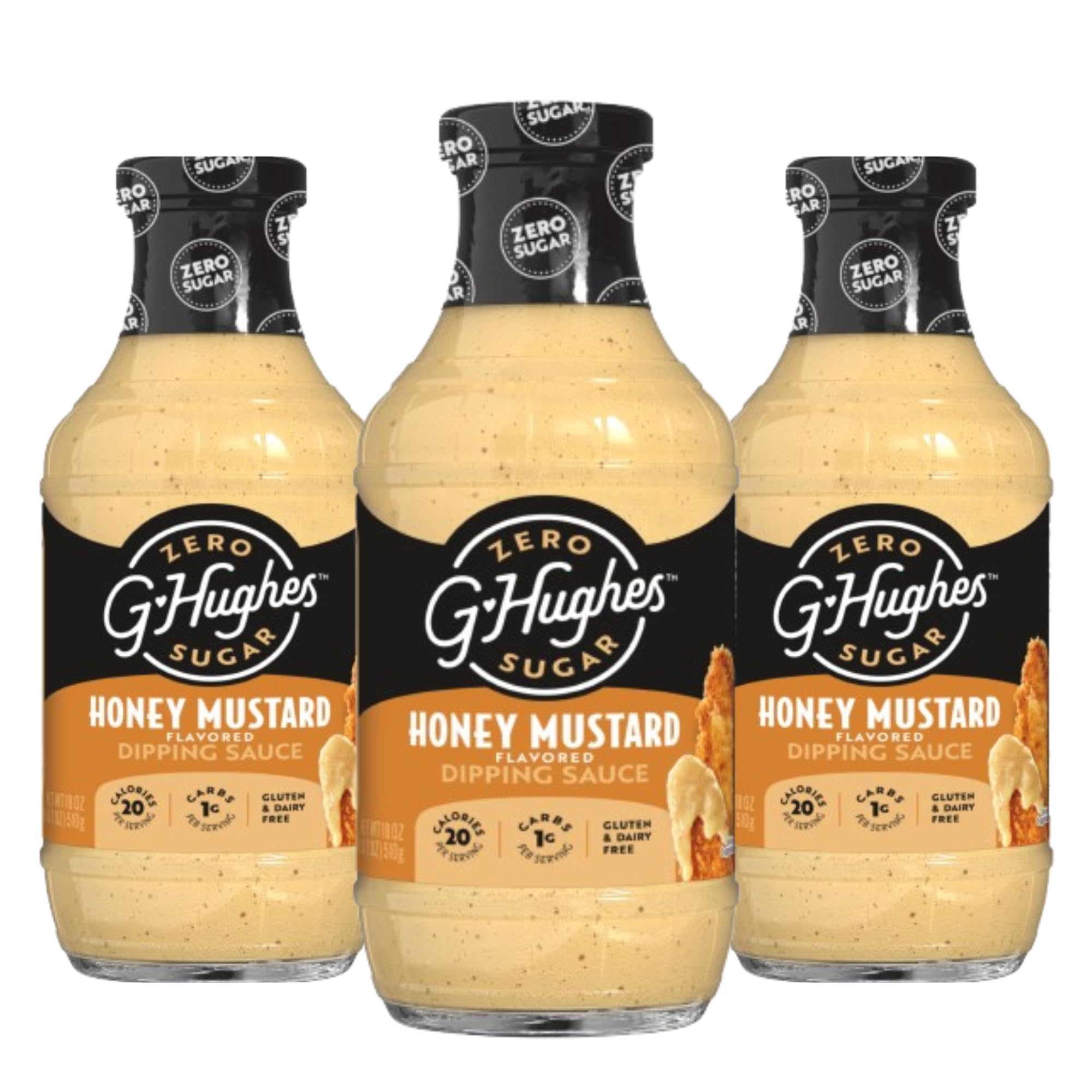 G Hughes Sugar Free Barbecue Sauce - Honey Mustard Sugar Free Dipping Sauce 18 Ounce Each - (3 Pack)