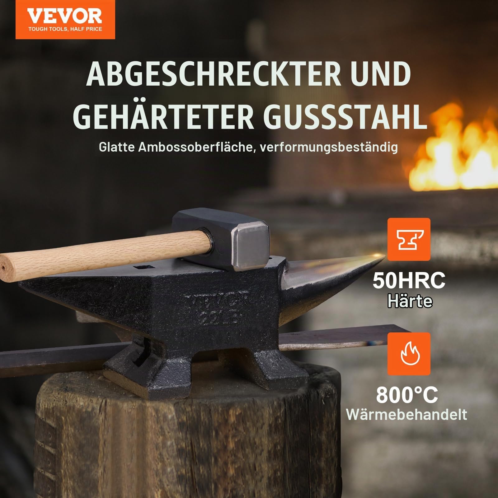 VEVOR Amboss Einzelner Hornamboss 10 kg Stahlamboss Geschmiedeter Amboss Robuster Hornamboss Schmied Juweliere Metallschmied Schmiedewerkzeug Geeignet für Nieten, Abflachen, Schmieden und Formen