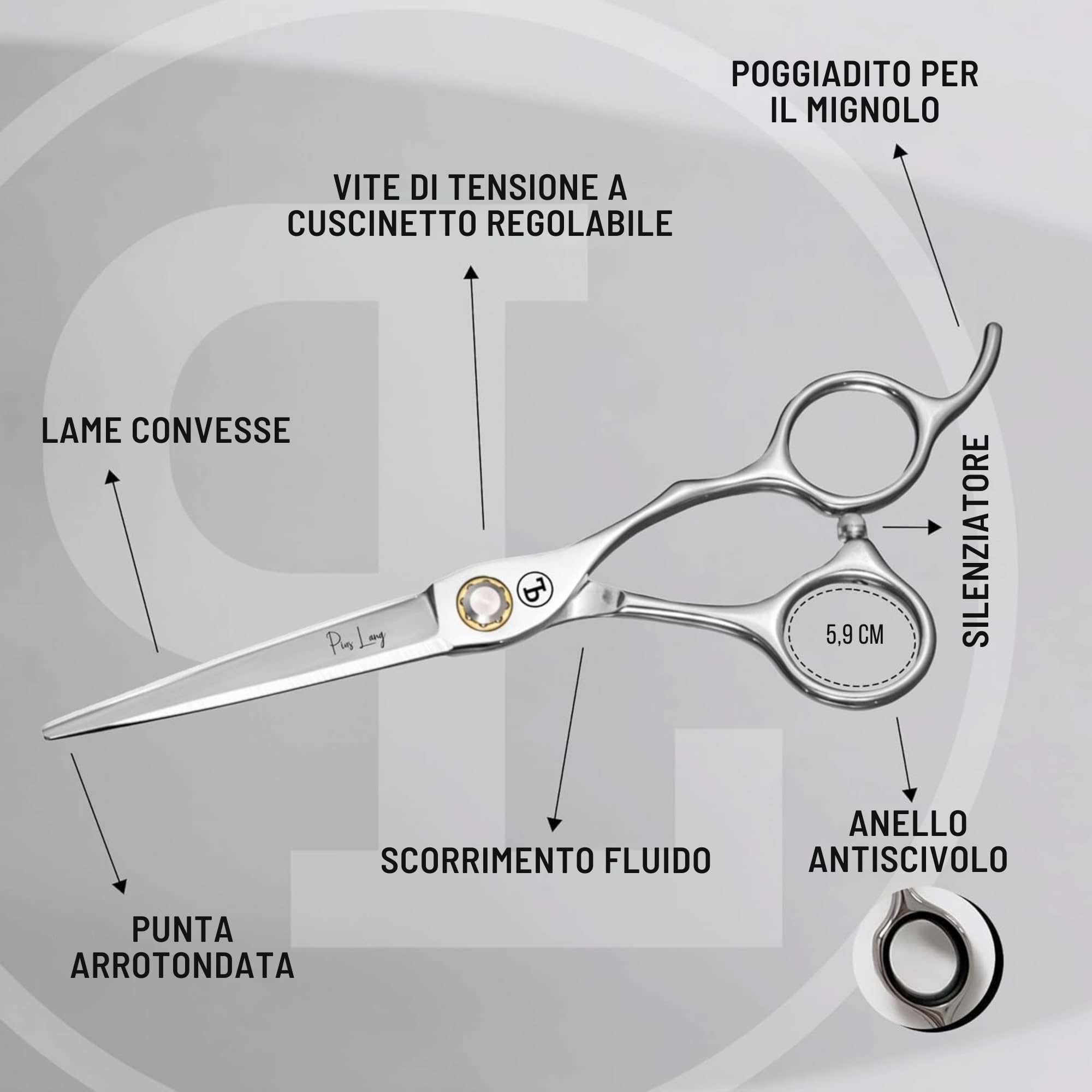 Forbici Professionali per Capelli 6,5" dal 1852, per Studenti di Parrucchieria e Principianti, Lame Convesse, Sistema a Cuscinetti a Sfera, Astuccio