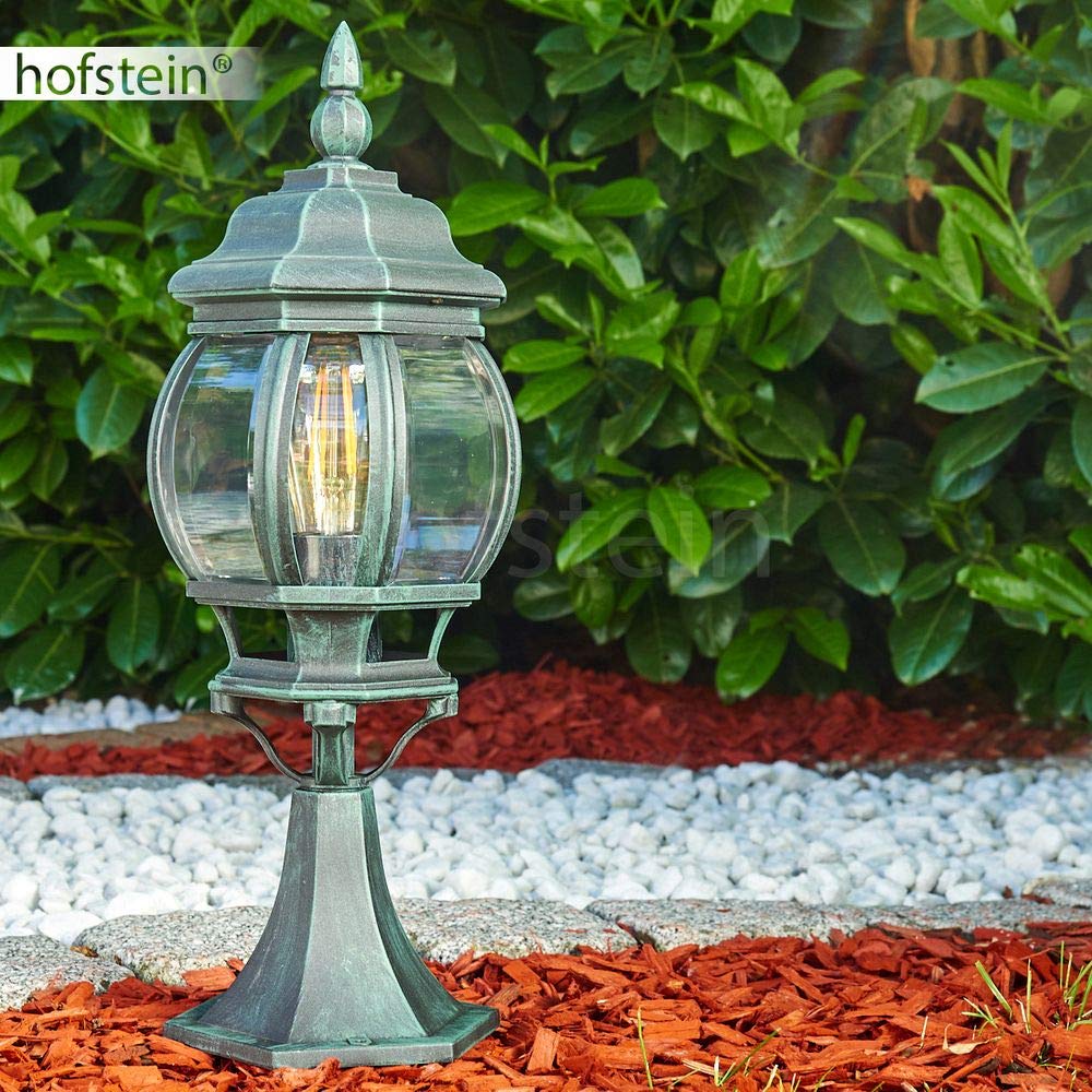 Lámpara de exterior Lentua, lámpara con base de aspecto antiguo,aluminio fundido en negro/verde con discos de plástico,luz de camino 50 cm, lámpara de jardín vintage,casquillo E27,IP44, in bombilla(s)