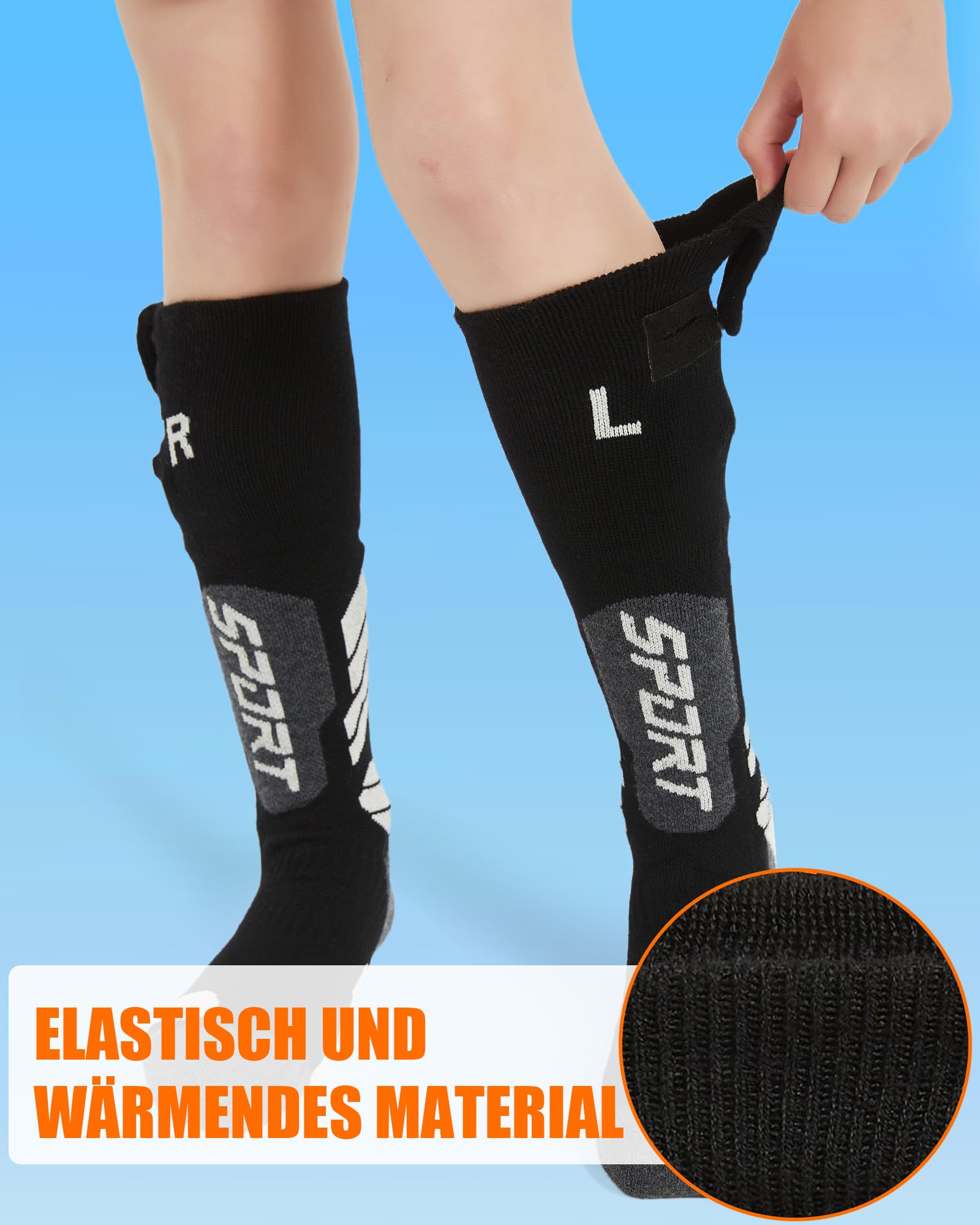 Calcetines calefactables para niños con batería de 5000 mAh – Calcetines térmicos para niños y niñas hasta la rodilla, calcetines eléctricos de lana para esquiar con elemento calefactor de fibra de