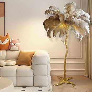 Floor Lamps For Living Room Feather Floor Lamp, Natural Ostrich Feather Standing Lamp, Simple Bedroom And Living Room Decor Lamp