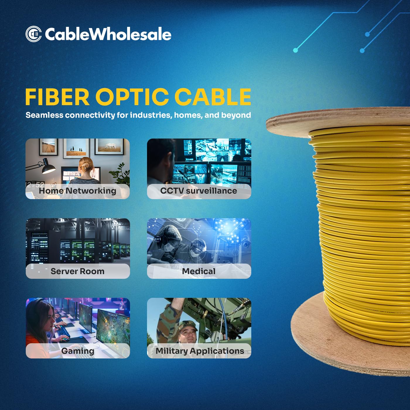 CableWholesale 's Bulk Zipcord kabel światłowodowy światłowodowy, kabel optyczny, tryb pojedynczy, duplex, 9/125, żółty, stopa oceny, szpula, 1000 stóp