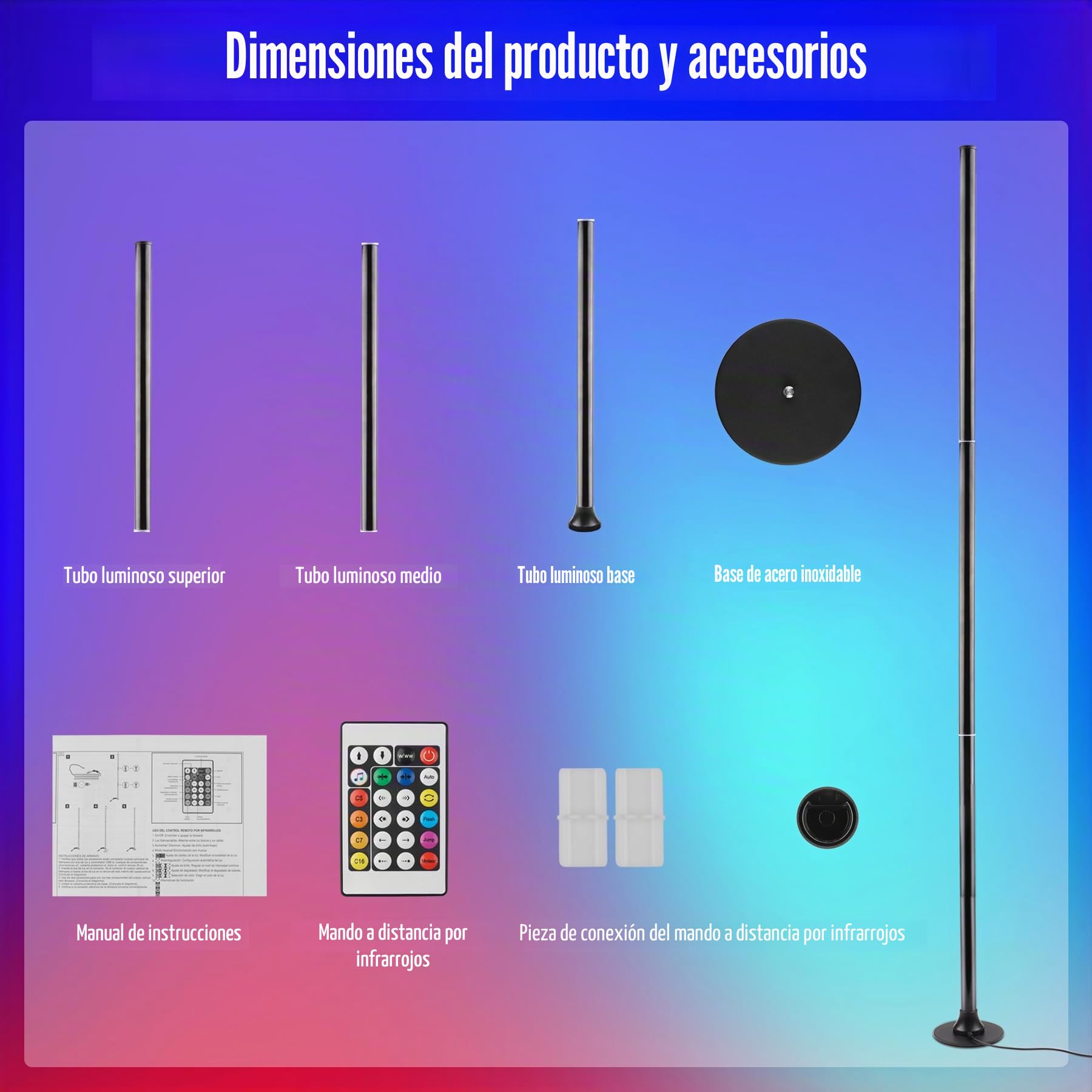 sylvwin - Lámpara de pie LED, lámpara de esquina LED RGB con control por aplicación y mando a distancia, sincronización musical, lámpara de pie RGB con mando a distancia, 16 millones de colores, sala