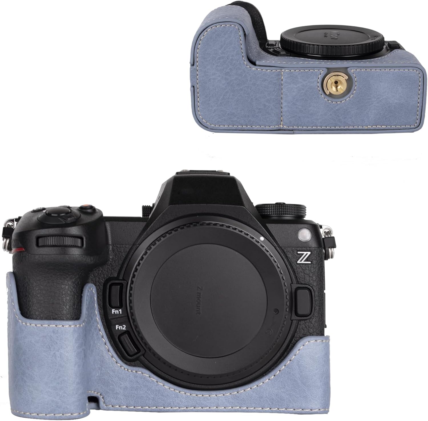 Protective Camera Case for Nikon Z6III Mirrorless Camera,For Z6 III Half Case with Soft Microfiber Inner For Nikon Z6 III Camera Cover Function Well 1/4"-20 Hole Retro PU Litchi Stria-Dusty Blue