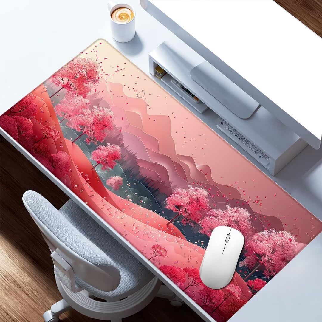 Podkładka pod mysz, 120 x 60 cm, różowa podkładka pod mysz na biurko, podkładka pod mysz XXL, podkładka na biurko z antypoślizgową podstawą, wodoodporna powierzchnia, zapobiega strzępieniu się