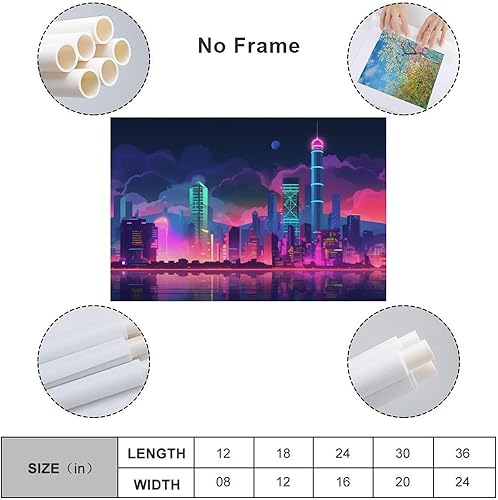 Miniatura 2 de Vaporwave Synthwave - Póster de paisaje urbano futurista de neón en lienzo, pósteres e impresiones, pinturas para decoración de pared para
