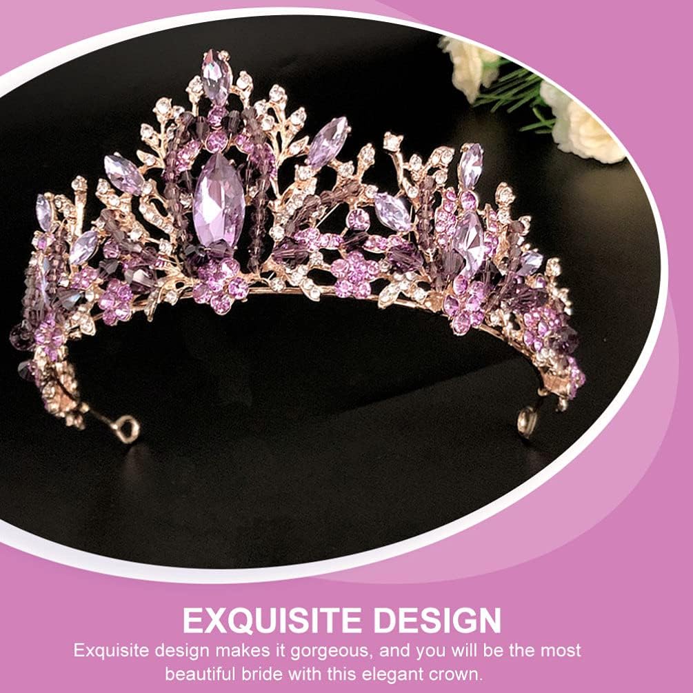 Fashion Headbands Vintage Baroque Crowns Purple Tiara Rhinestone Wedding Crowns Gothic Quinceanera Tiaras Hair Accessories for Women Girls Rhinestone Headpiece