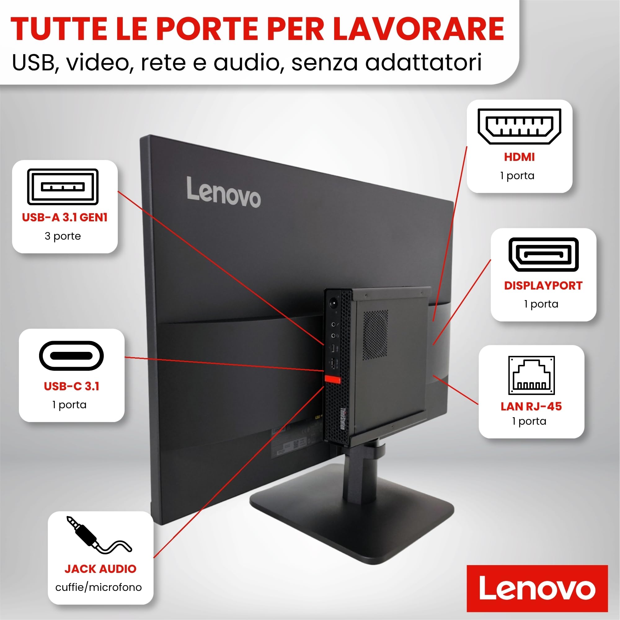 Lenovo Computer Completo 27 pollici i5 8500 16 GB di RAM 256gb SSD NVME Win 11 Pro Office 2021 Pro 36 mesi di garanzia -S27 GARANZIA 36 MESI