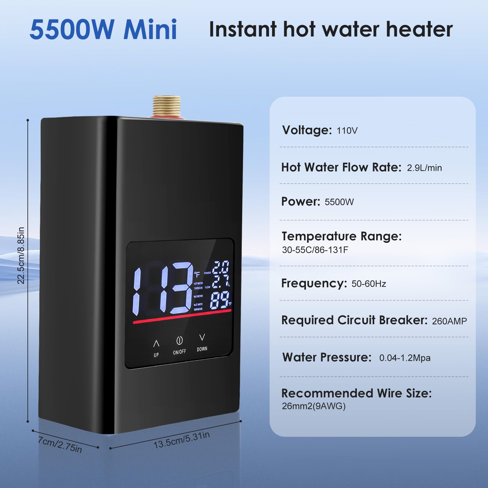 Scaldacqua istantanea da cucina 6000 W 220 V compatto scaldabagno piccolo con touch + remote, display LED IPX4 – Mini scaldabagno per lavello, bagno e camper, scaldabagno elettrico istantaneamente hei