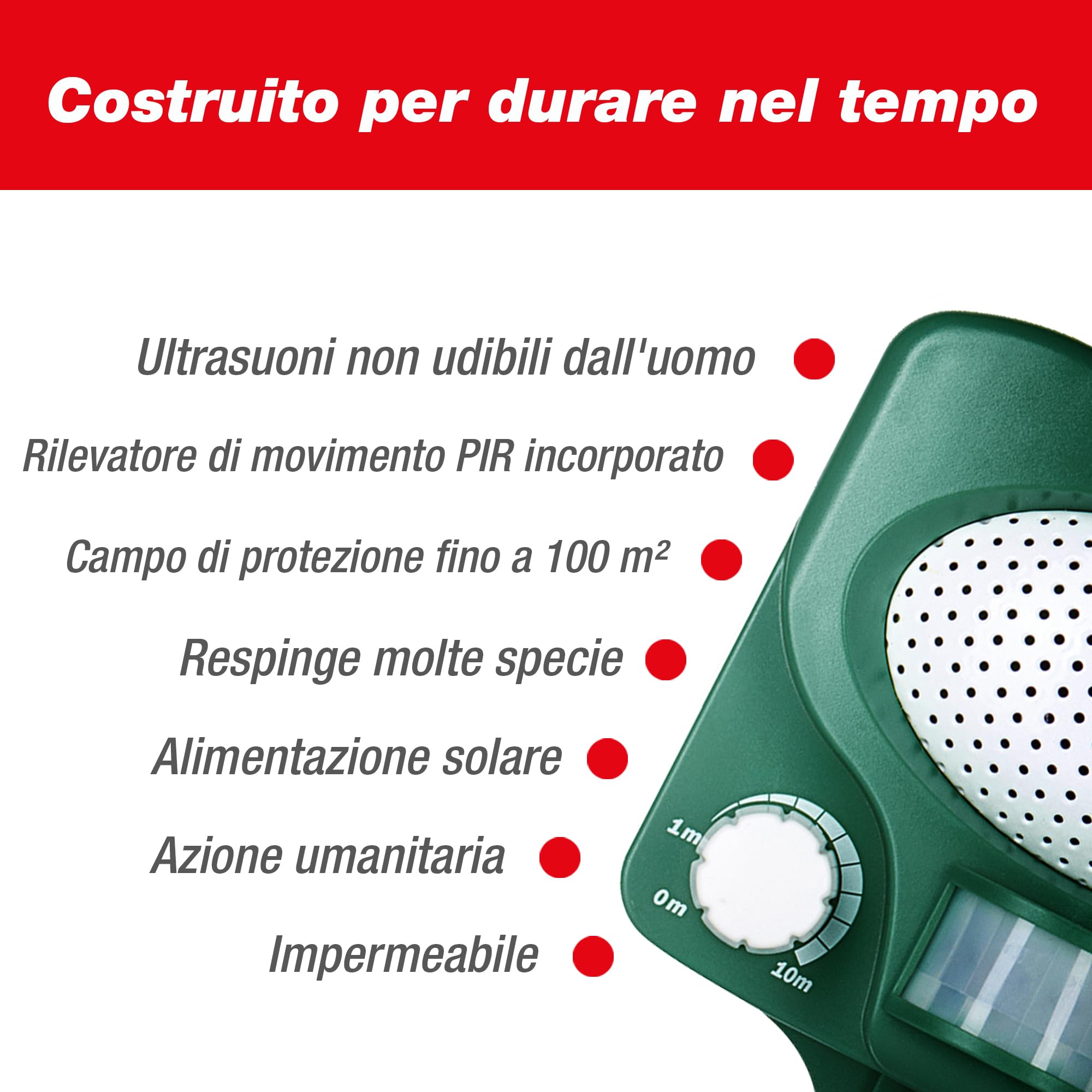 SWISSINNO Repellente Ultrasuoni Animali con Pannello Solare – Allontana Gatti Cani Martore Volpi Ricci – Copertura 100m² – Uso Giorno e Notte – Impermeabile per Esterni