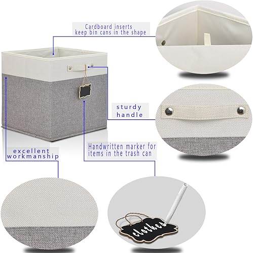 Miniatura 3 de Dyvavna Contenedores de almacenamiento plegables de tela de lino de 12 x 12 pulgadas, con asas de algodón, contenedores de armario para estantes de
