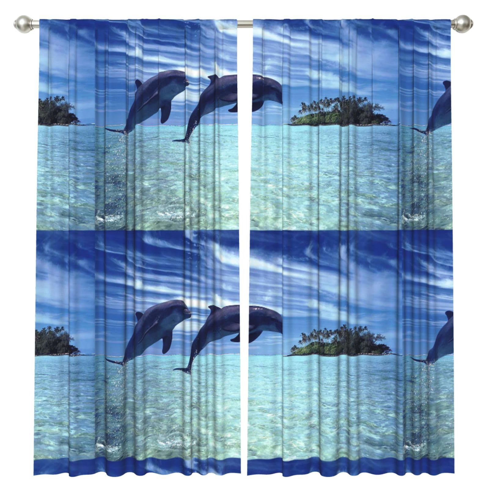 InOmak Jumping Whales, 2 Panels Window Curtains 52 x 84 Inch Blackout Curtains for Living Room Bedroom