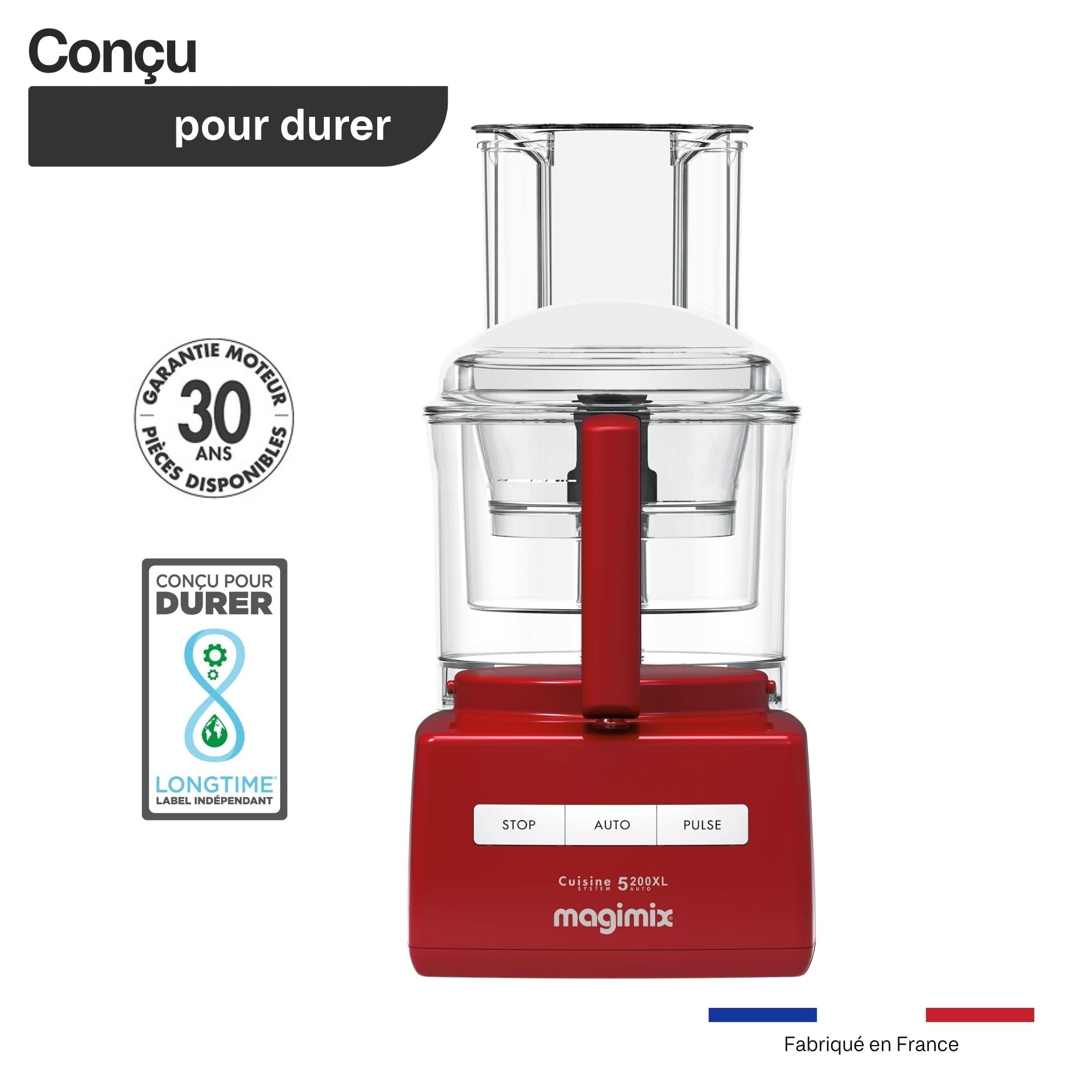 Magimix Robot de Cuisine Multifonction 4200 XL – Hachoir, Blender, Pétrin, Batteur – Accessoires Inclus – Idéal pour Famille – Moteur Professionnel Silencieux 3 L - Fabriqué EN FRANCE (Rouge)
