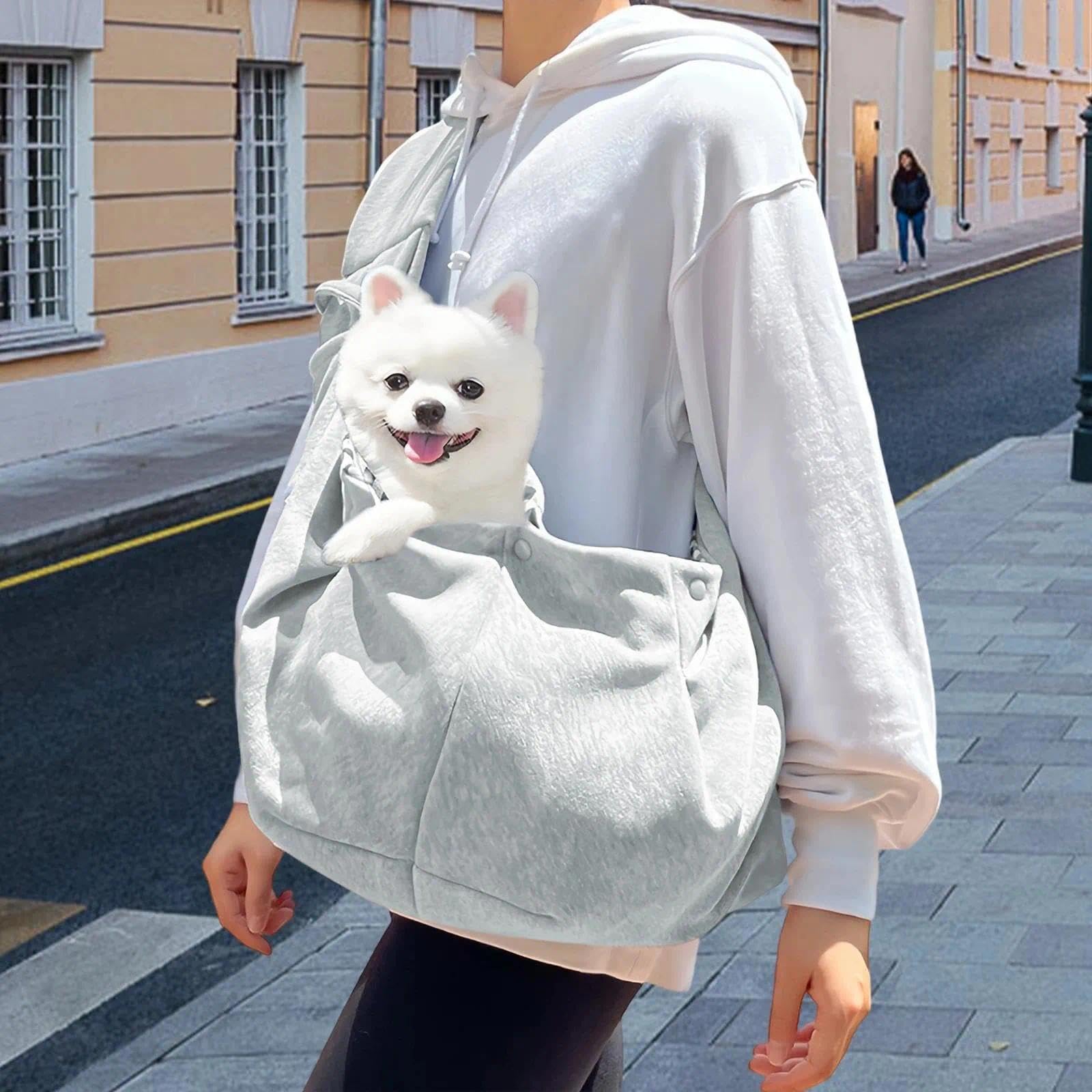 Écharpe de Transport pour Chien jusqu'à 7.5 kg - Gris - Sac à bandoulière pour Petits Chiens et Chats - Aide à Porter Respirante pour Les promenades, Les activités de Plein air et Les Voyages