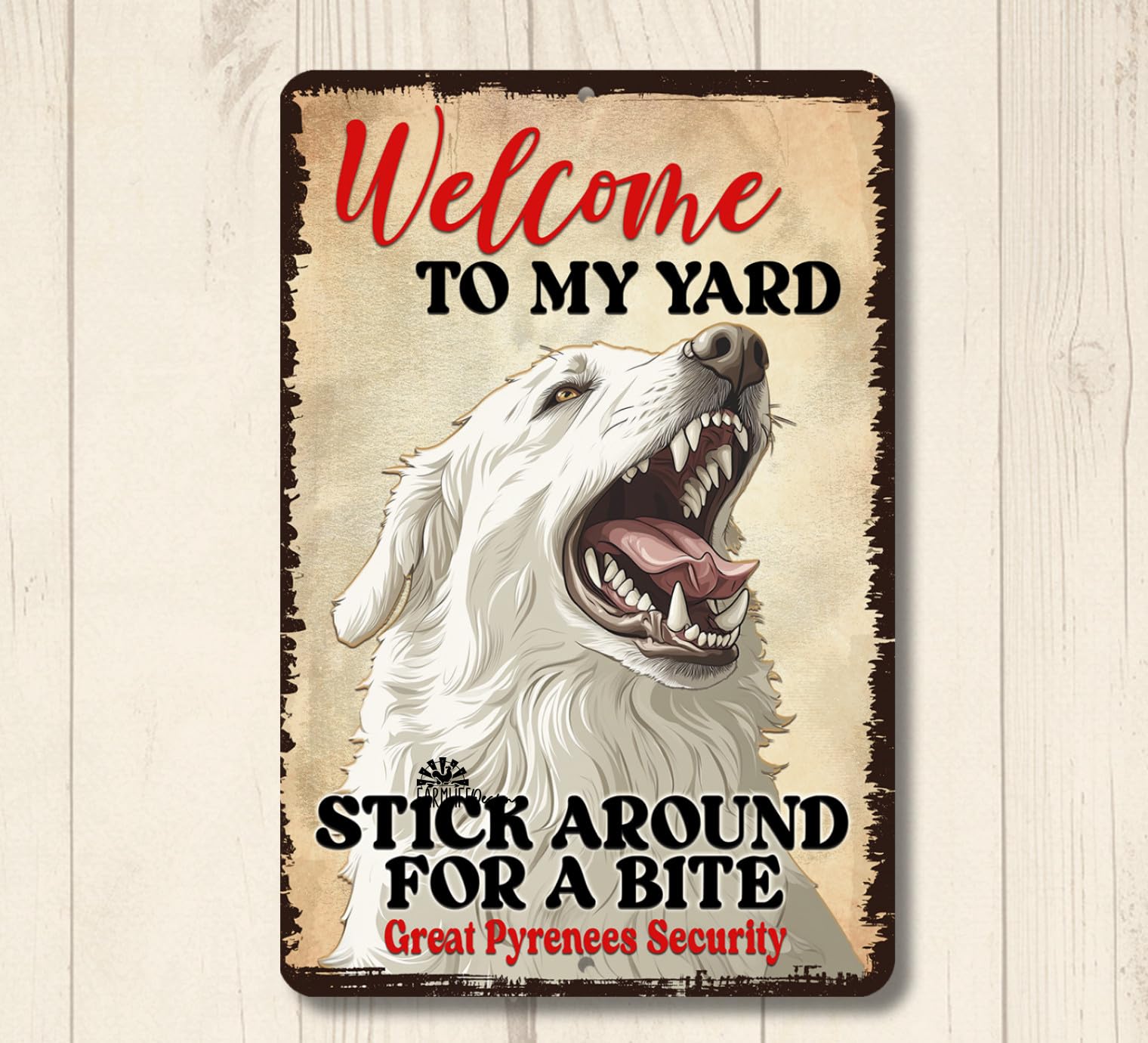 Great Pyrenees Welcome to Yard House Sign funny dog metal security warning tin home decor