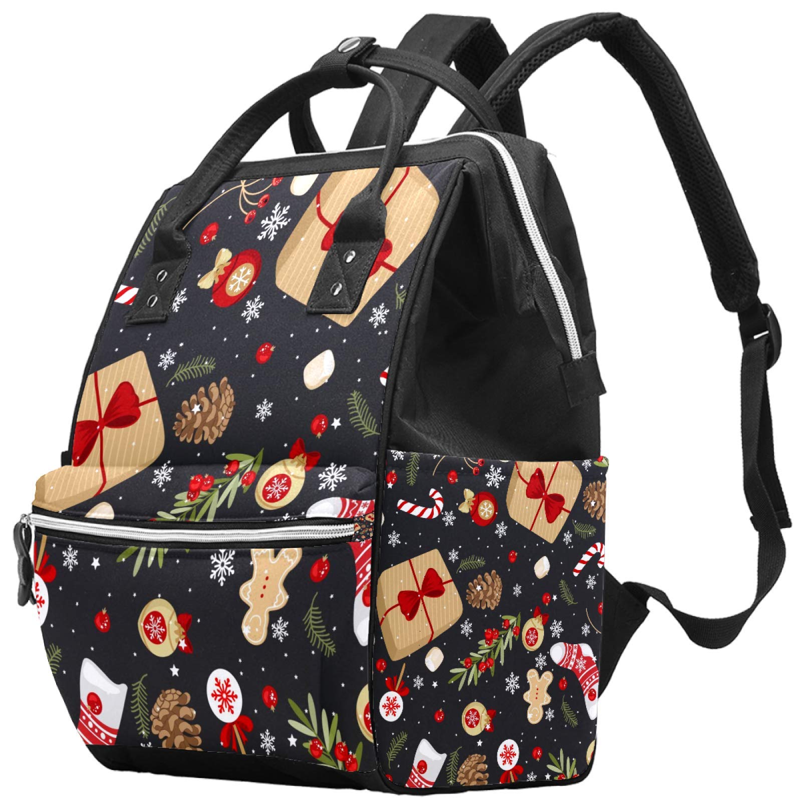 Inhomer Christmas Gifts Socks Flowers and Berries Diaper Bag Travel Mom Bags Nappy Backpack Large Capacity for Baby Care