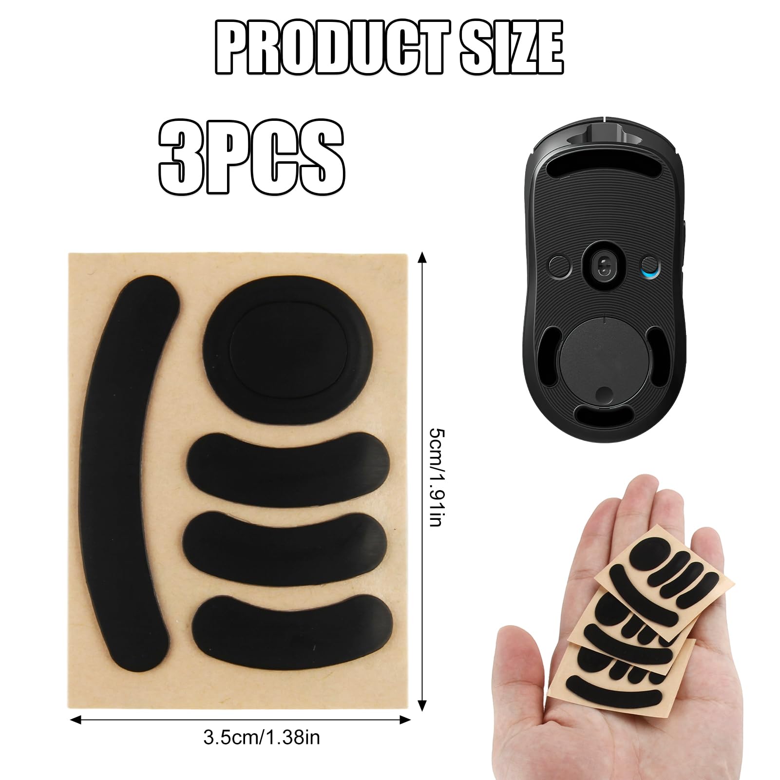3 - Almohadilla para ratón compatible con Logitech G Pro Wireless Gaming – Pie de ratón de repuesto autoadhesivo de goma suave – Propiedades de deslizamiento perfectas para el juego (Negro)
