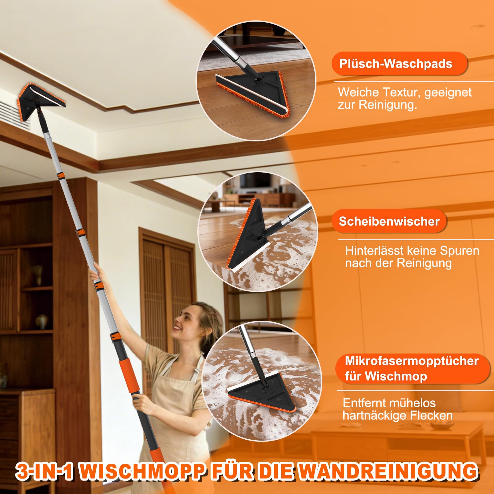 SISUPASSIE 6m Staubwedel Teleskop, Spinnwebenbesen mit Teleskopstiel, Staubwedel Waschbar für Sockelleisten, Wände, Fenster, Ventilatorblätter, hohe Decken und Spinnweben