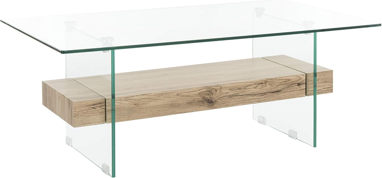 SAFAVIEH Home Collection – Kayley Rectangular Glass Coffee Table with Wood Shelf, Modern Open Frame Accent Table for Living Room (COF7004A)