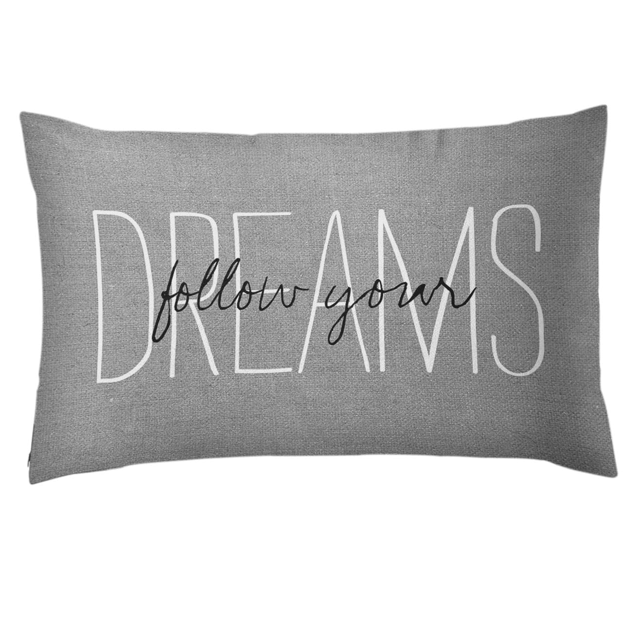 Emvency Gray Throw Pillow Cover Rustic Grey Follow Your Dreams Decorative Pillow Case Monogram Home Decor Rectangle Queen Size 12x20 Inch Cushion