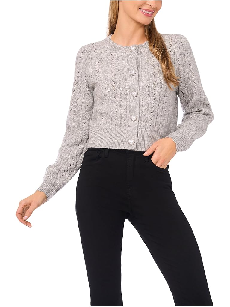 Gray CeCe Heart Button Pointelle Cardigan