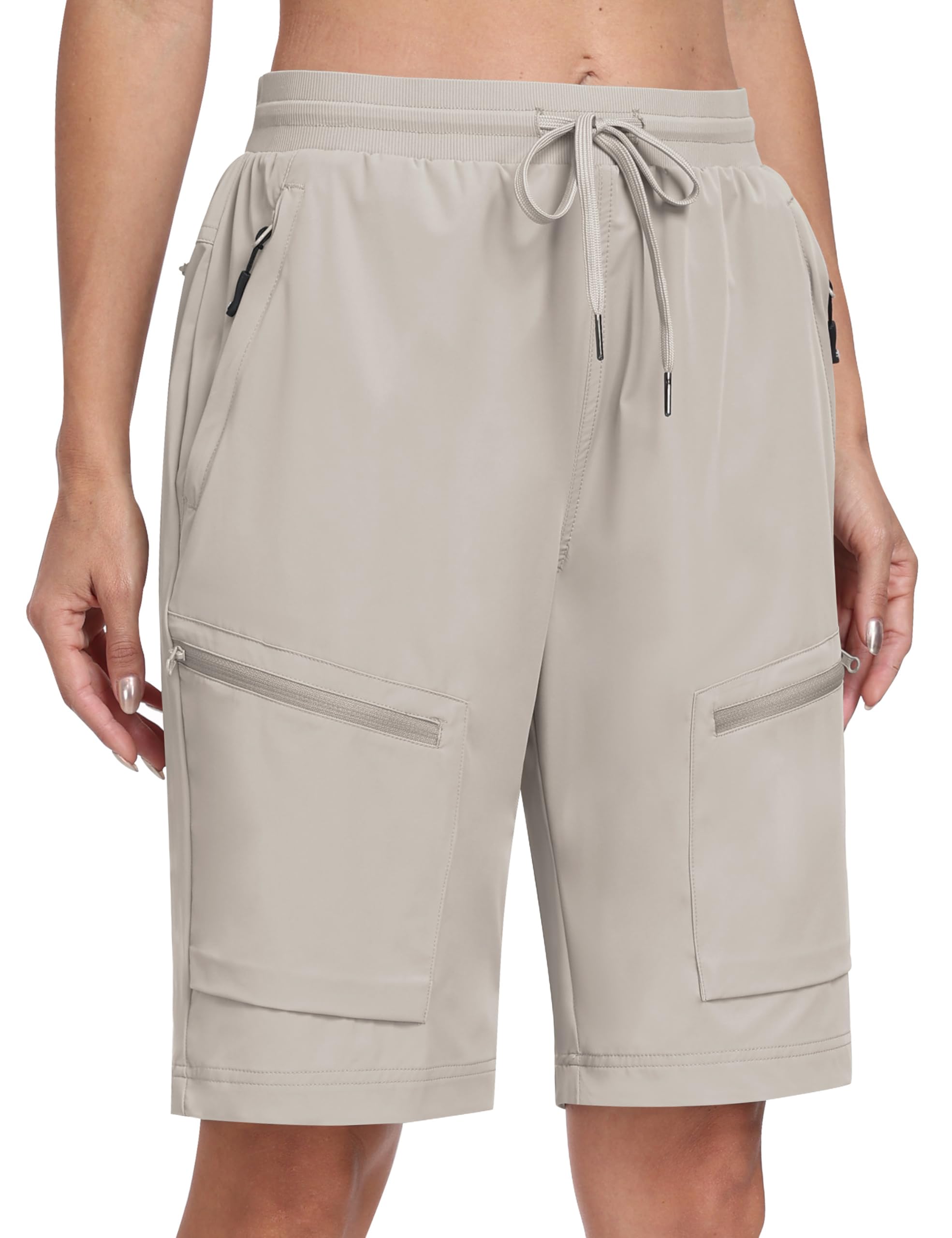 MoFiz Pantalones Cortos Cargo Mujer Ligero Shorts de Senderismo Trekking Impermeable de Secado Rápido Verano Bermuda con 5 Bolsillos de Cremallera