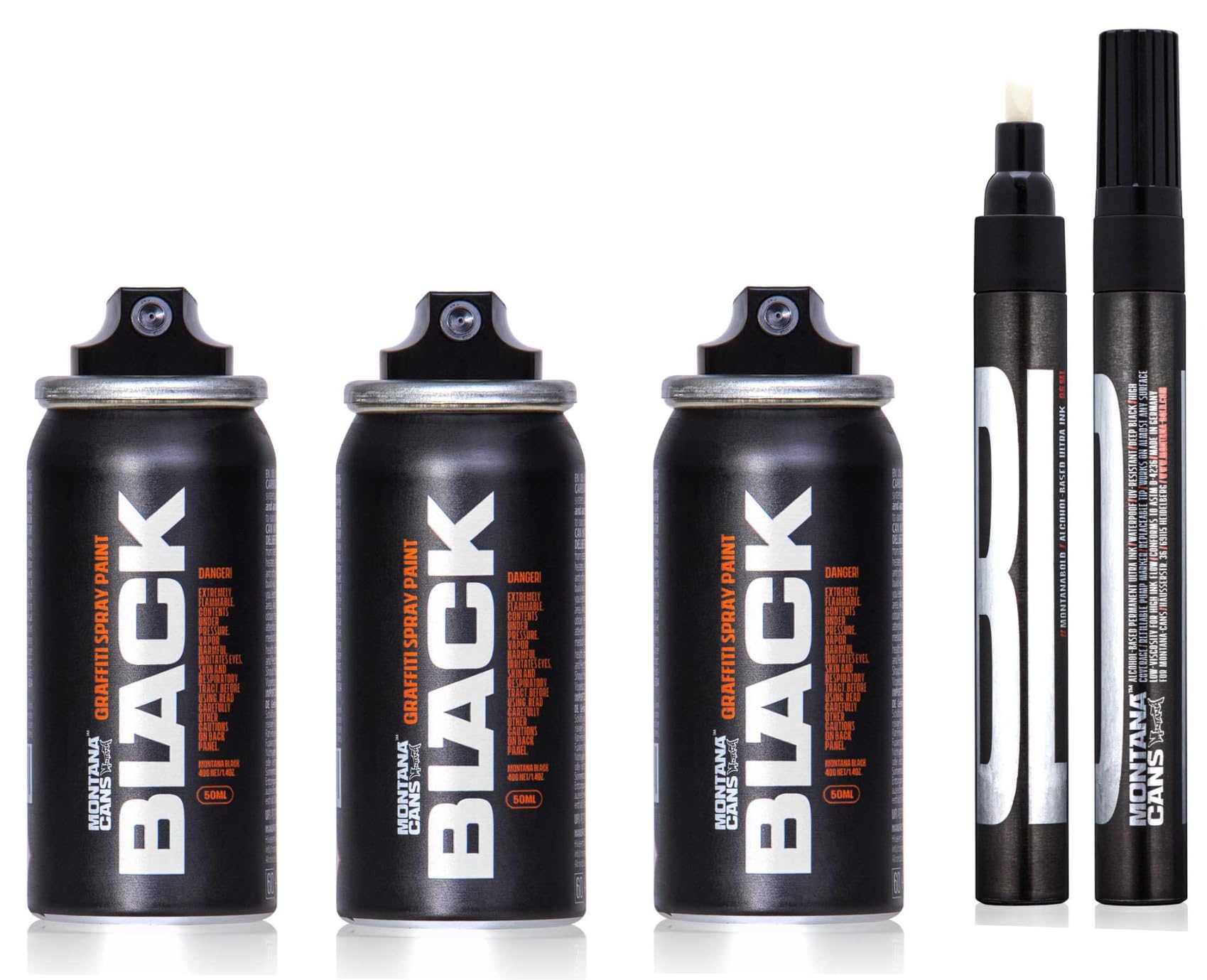 Montana Black Pocket Cans Zestaw puszek ze sprayem 3 x 50 ml Czarny + Marker