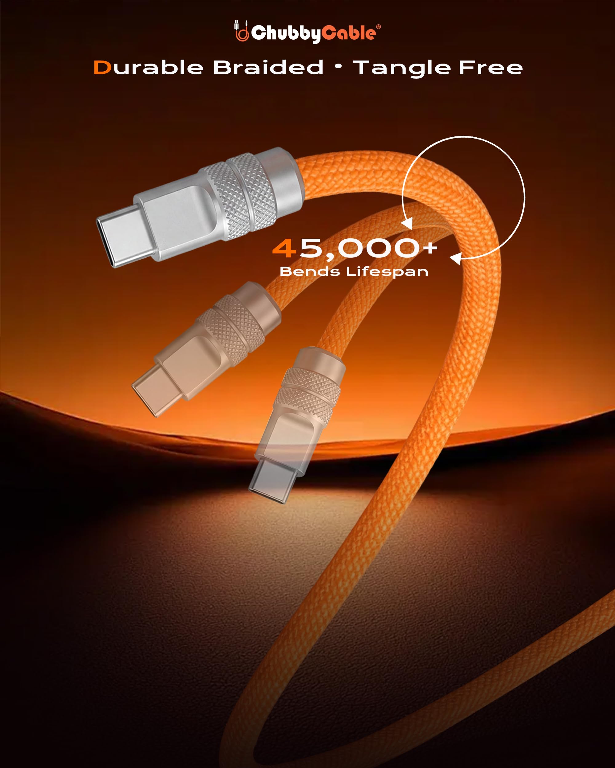 chubbycable Lite - Cavo da USB C a USB C, 240 W, super veloce, tipo C, 3 m, in nylon intrecciato, cavo di ricarica e trasferimento dati durevole per iPhone serie 17-15/MacBook Pro/Air/iPad, nero
