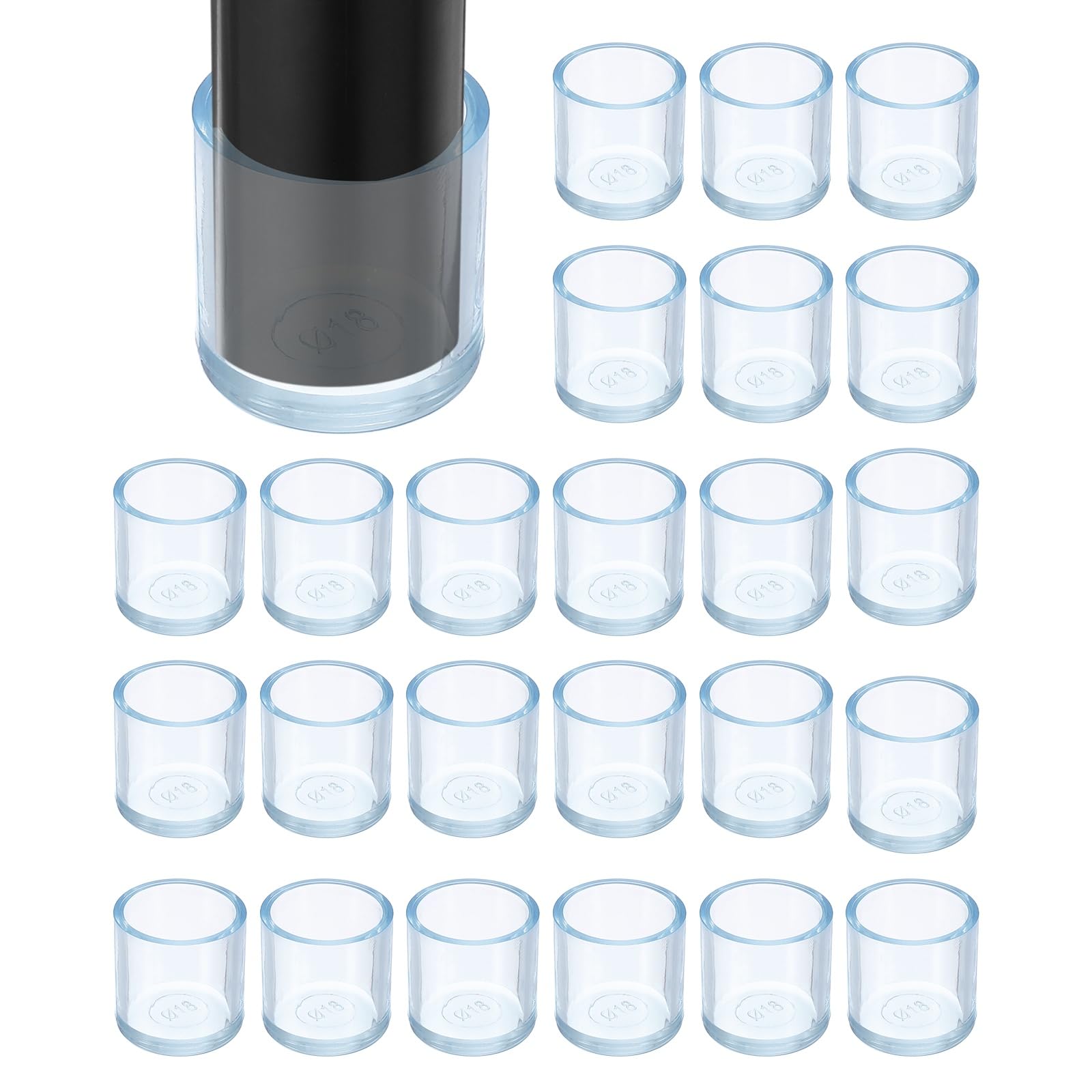 sourcing map 24Pcs Chair Leg Floor Protectors, 0.71 Inch ID Clear Chair Leg Caps, Round Transparent Furniture Foot Covers Non-Slip Anti-Scratch for Floor, Hardwood, Tile Protection — image 1