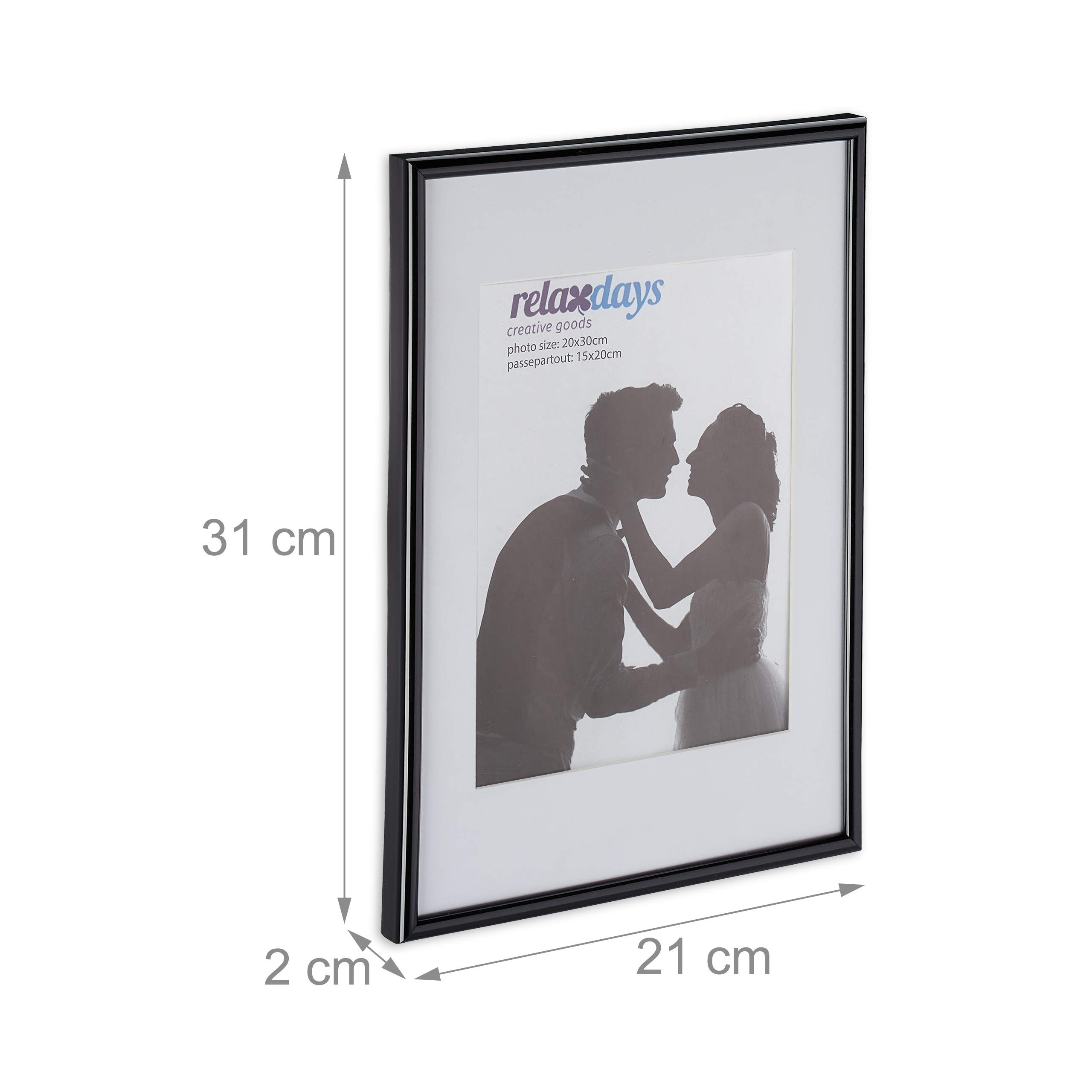 Relaxdays Bilderrahmen 2er Set, 20x30 cm, Passepartout 15x20 cm, Fotorahmen zum Stellen oder Hinhängen, versch. Farben