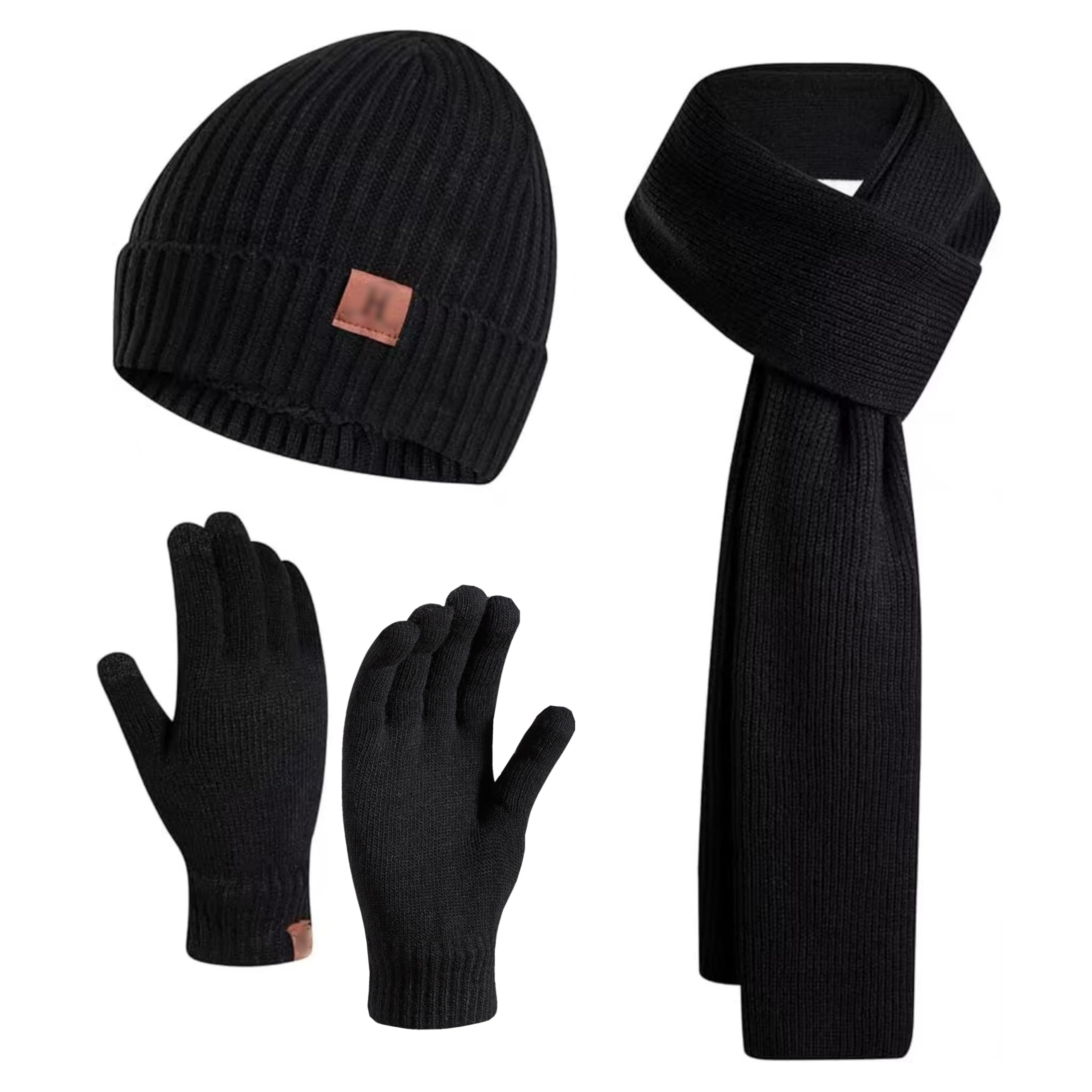 3PCS In 1 Winter Warm Thick Knit Beanie Hat + Long Scarf + Non-Slip Touchscreen Driving Gloves Gift Set for Men-image-9