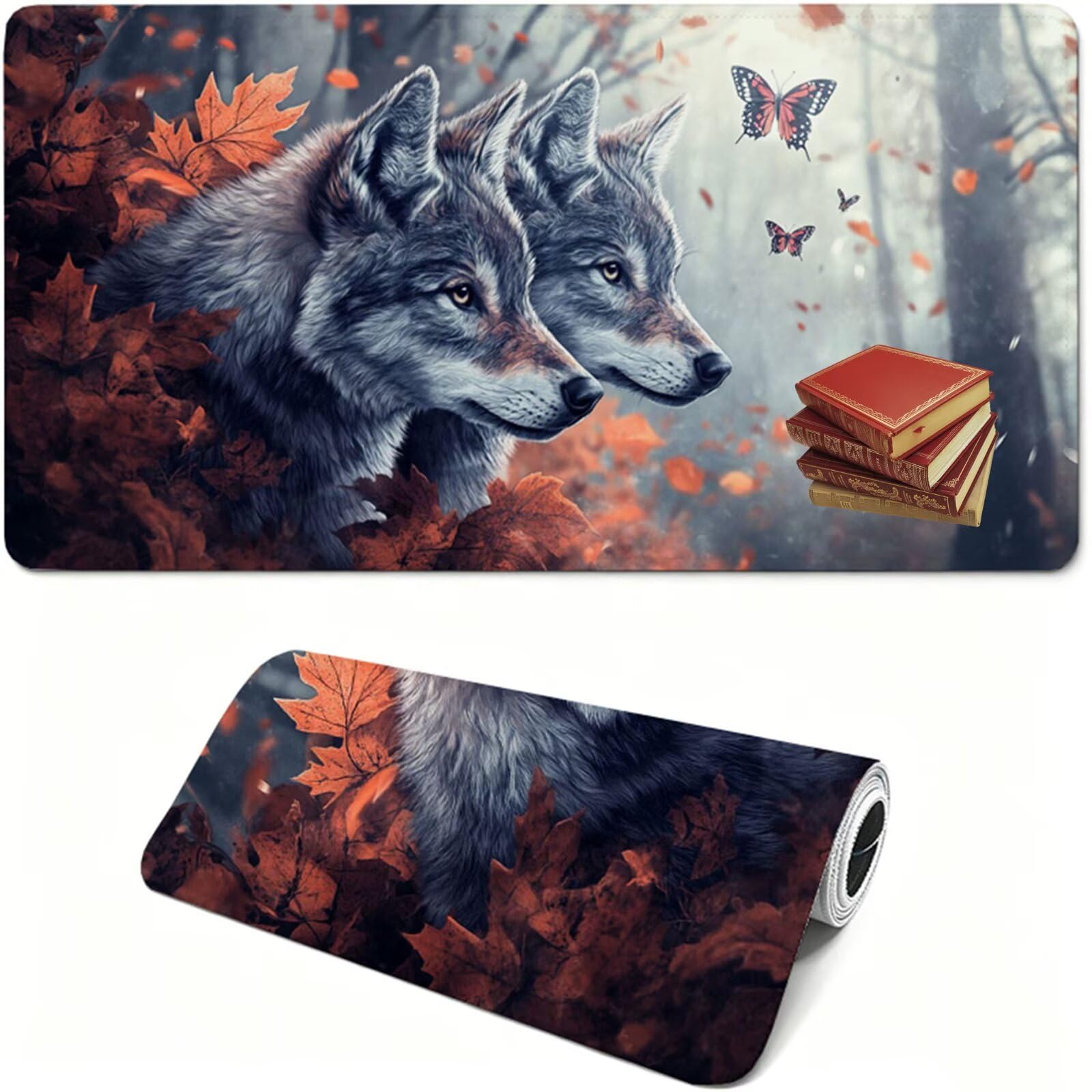 Tapis de Souris Gaming XXL,800x400x3mm Tapis de Souris gris,Grand Tapis de Bureau Sous Main avec Surface Spéciale Améliore la Vitesse et la Précision,Imperméable Mouse Pad Loup pour Jeux,Bureau XF-325