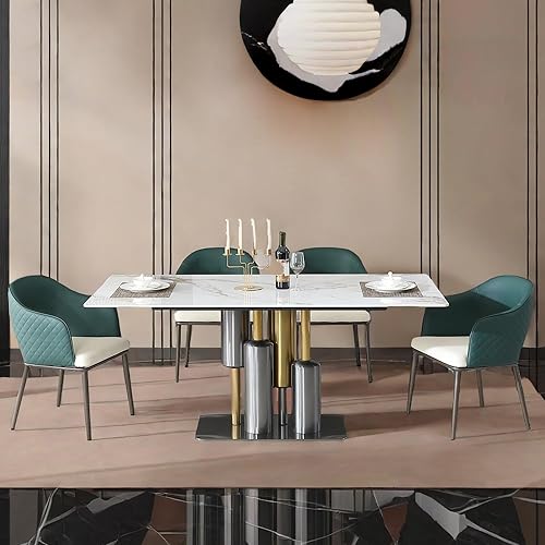 Vista 62 de Juego de 2 sillas de comedor, modernas patas doradas de piel sintética para comedor, cocina, comedor (beige)