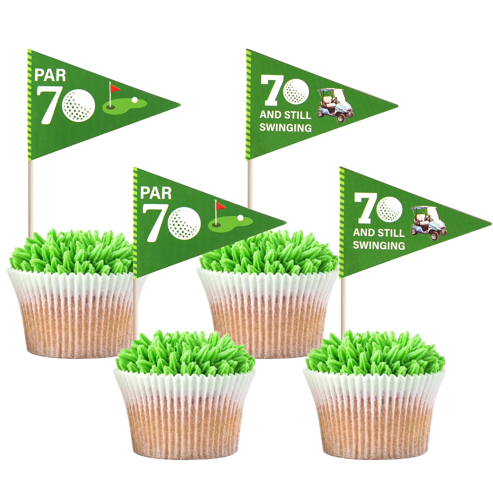 SYKYCTCY 40 Pack Golf Flags Cupcake Toppers Double Sided Par 70 And Still Swinging Cupcake Picks Golf Cart Cake Decorations for Sports Theme 70th Birthday Party Supplies
