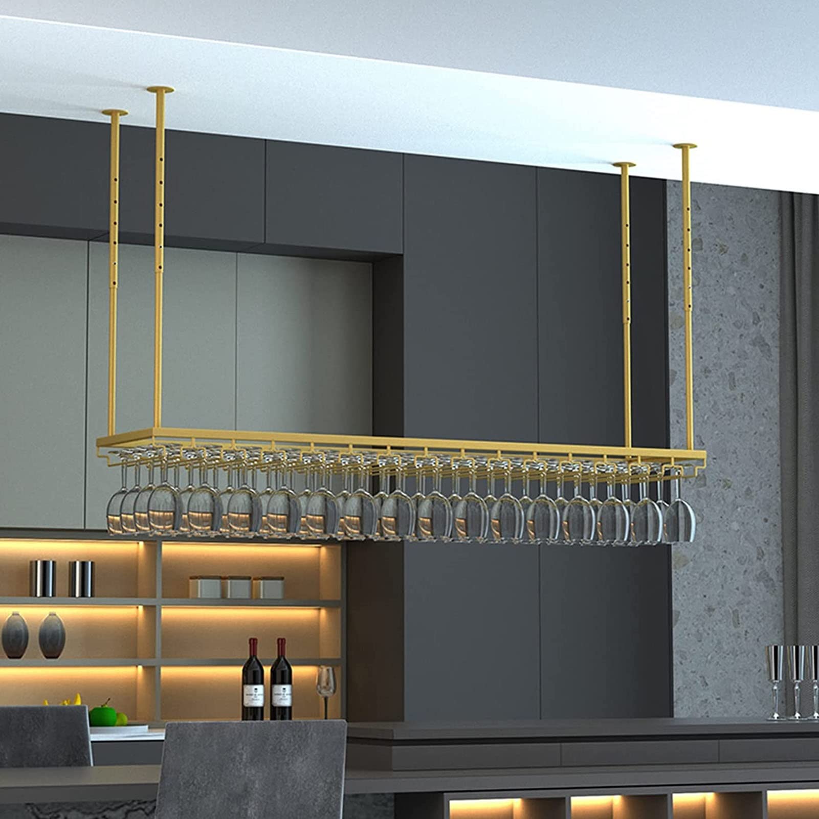 Support à verres à vin réglable et casier métallique suspendu 120 cm
