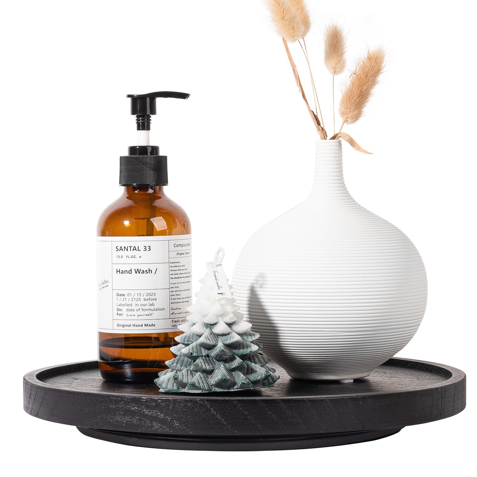 Wood Lazy Susan Organizer Kitchen Turntable for Cabinet Farmhouse Bathroom Decor Round Decorative Tray for Vanity, Counter, Sink, Coffee Table, 11