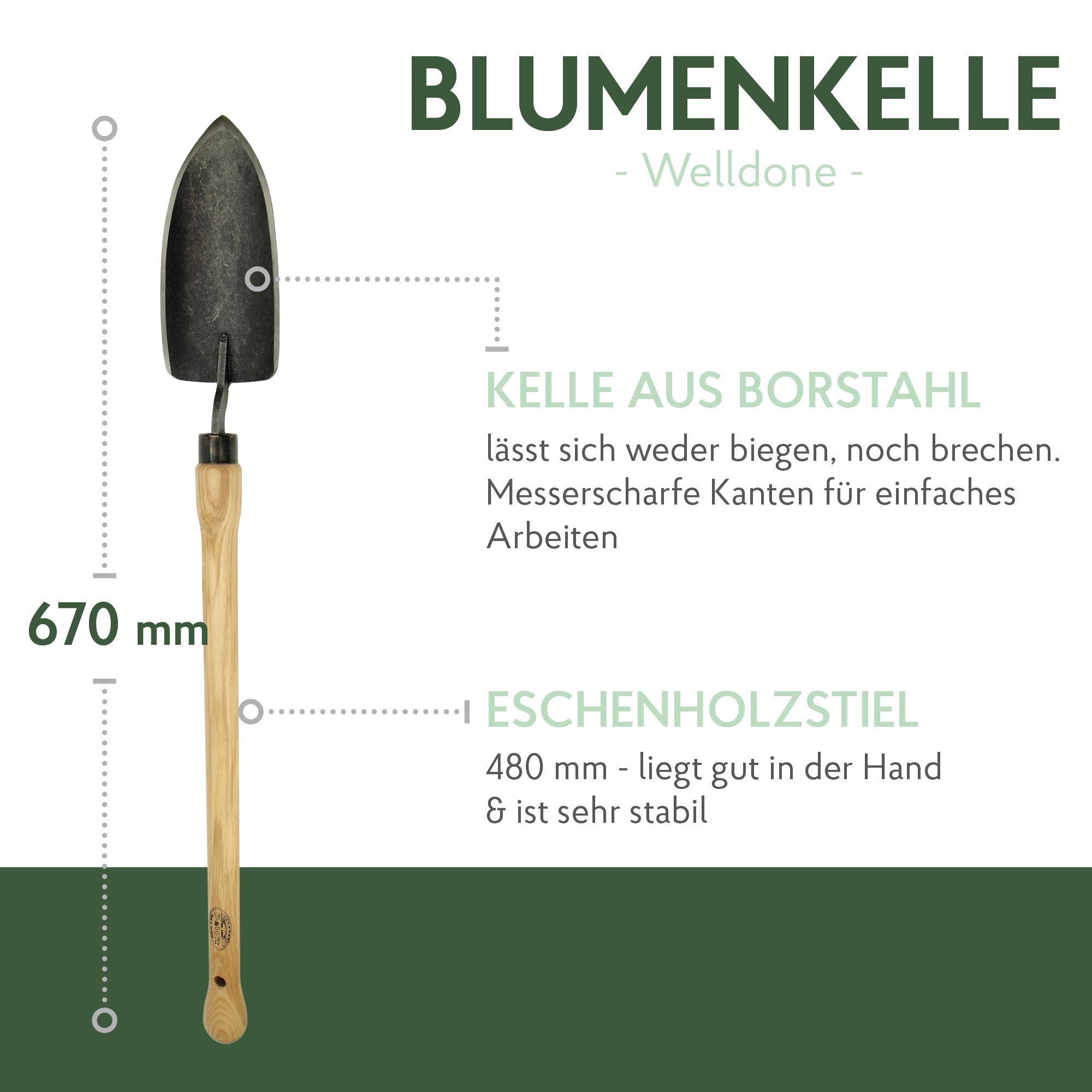 DeWit Blumenkelle 67 cm Borstahl FSC Handschaufel Gartenschaufel Made in Holland