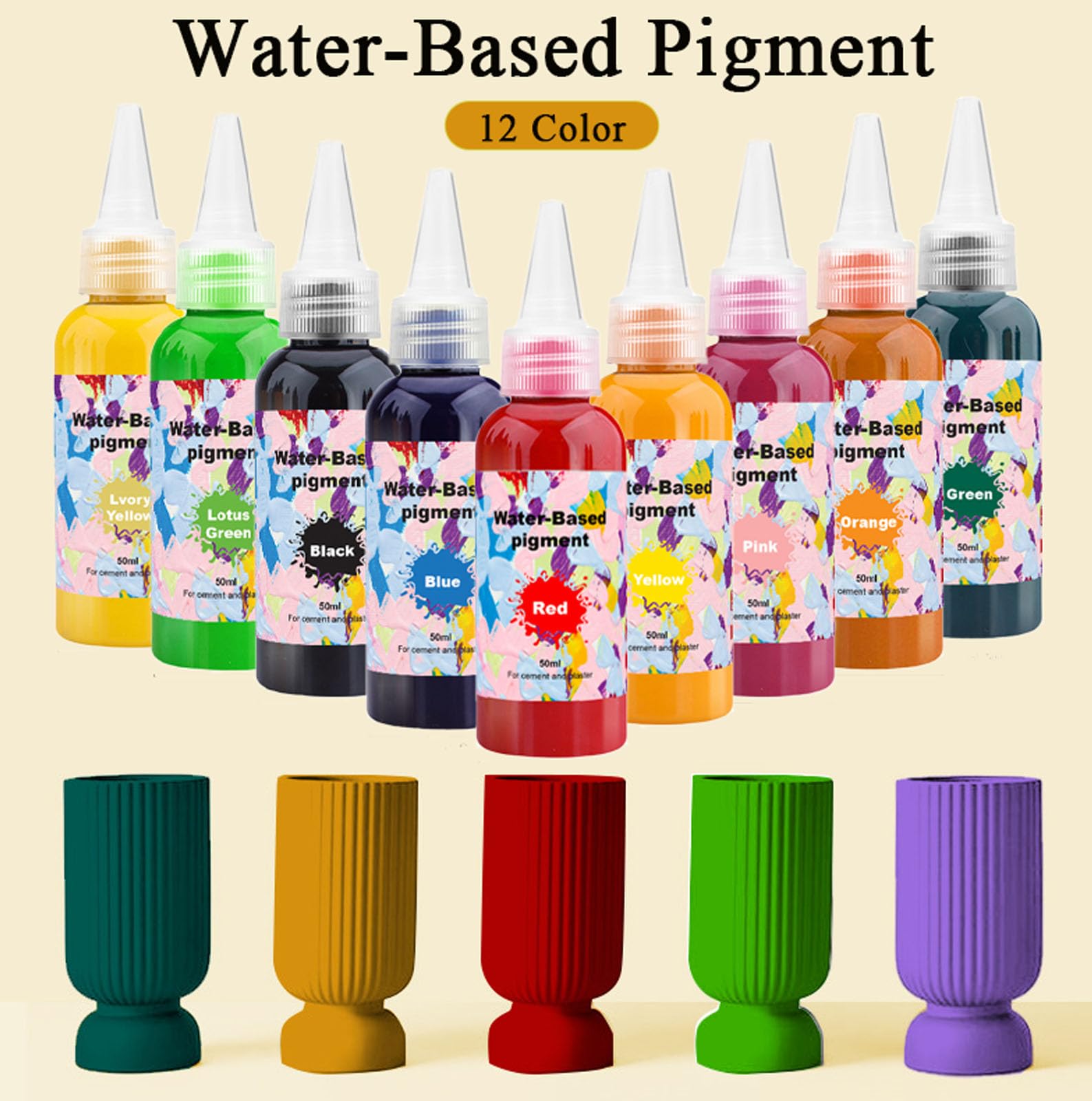 Lot de 3 teintures fluorescentes dosées avec précision pour bijoux en ciment et gypse à base d'eau avec flacon compte-gouttes Solution polyvalente pour teinture de béton