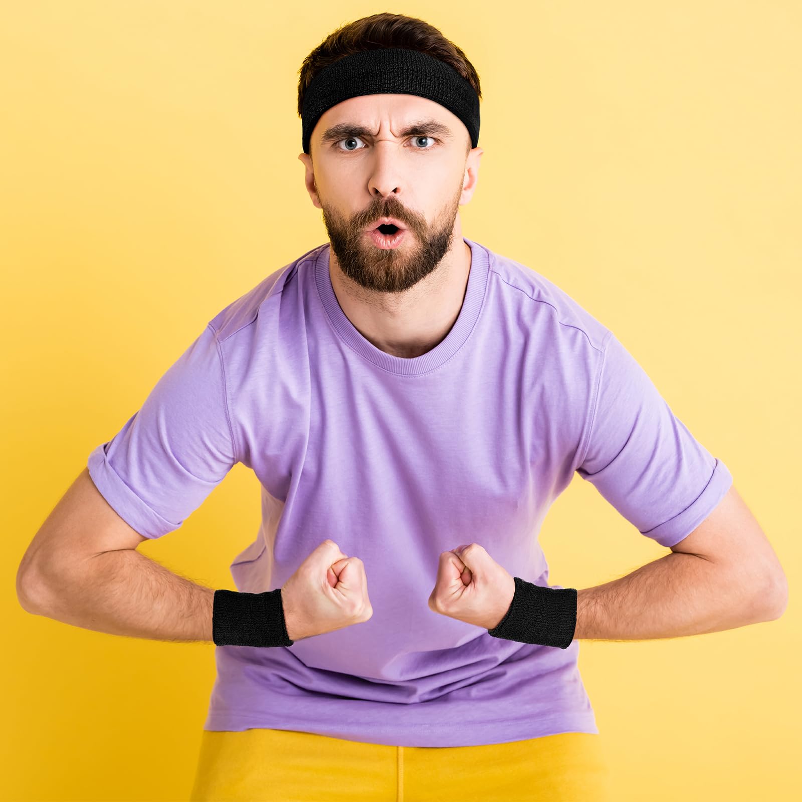 SATINIOR 8 juegos de bandas de sudor de los años 80 y muñequeras deportivas de neón para ejercicio, gimnasio, deportes, para hombres, mujeres y niños, actividades deportivas (negro, blanco)