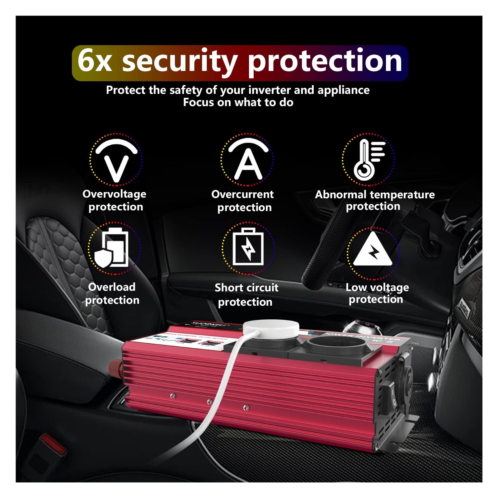 Inversor de Corriente de 3000W 4000W for inversor de Coche RV Barco 500W 800W DC 12V 24V a 120V 220V(800W-Black-4000W)