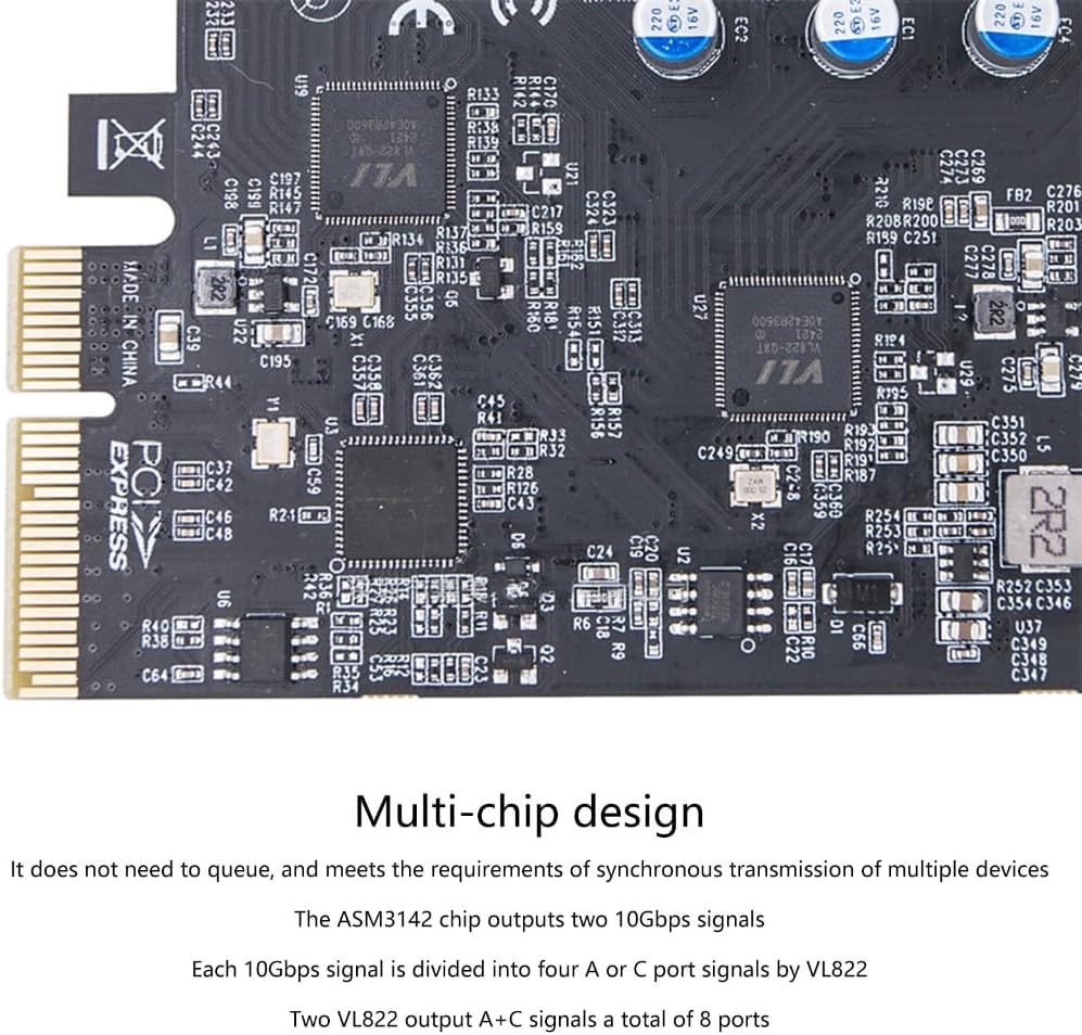 PCIe to 4 USB 3.2 and 4 Type C Port Expansion Adapter Card 20Gbps Fast Transfer