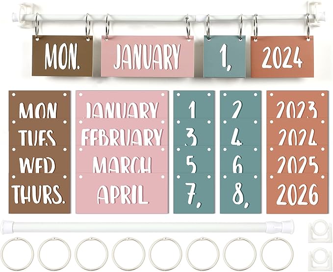 Boho Calendar Bulletin Board Set Boho Rainbow Flip Calendar with Holder Boho Classroom Decoration with 54 Date Cards Adjustable Calendar Holder for Classroom Home Decor Supplies
