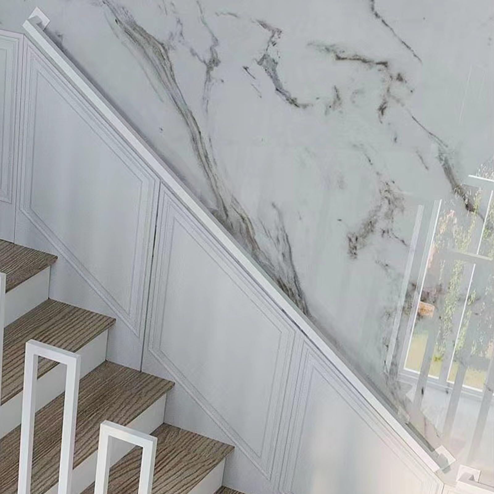 30–600 cm Handlauf für Treppen im Innen- und Außenbereich, Treppengeländer, Handläufe aus Schmiedeeisen, Sicherheitshaltegriff mit Wandhalterungen und Metallschrauben (weiß, 2,6 Fu