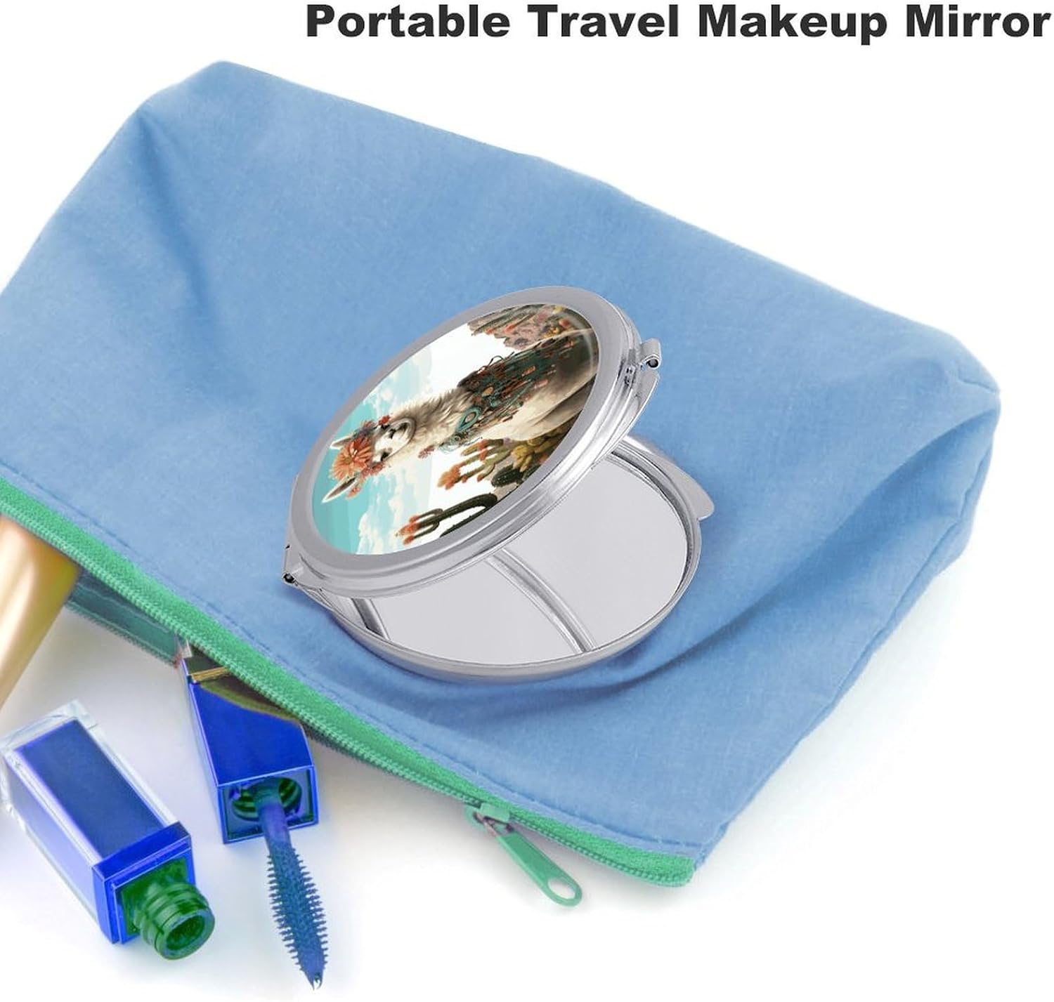 Mexican Llama Green Portable Makeup Mirror, Sided Travel Hand Mirror Mini Folding Mirror for Precise Makeup Women Daily Use