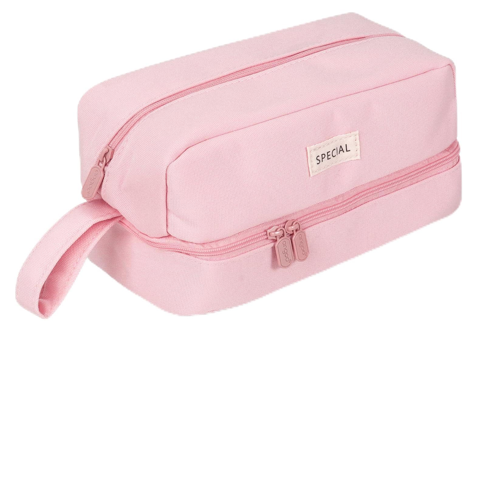 Yixinhe Pencil Case Large Capacity, Pencil Pouch with Sticky Note Multifunctional Stationery Organizer for Girls Boys, Office Makeup Bag Portable Pen Bag for Students Women Men (Pink