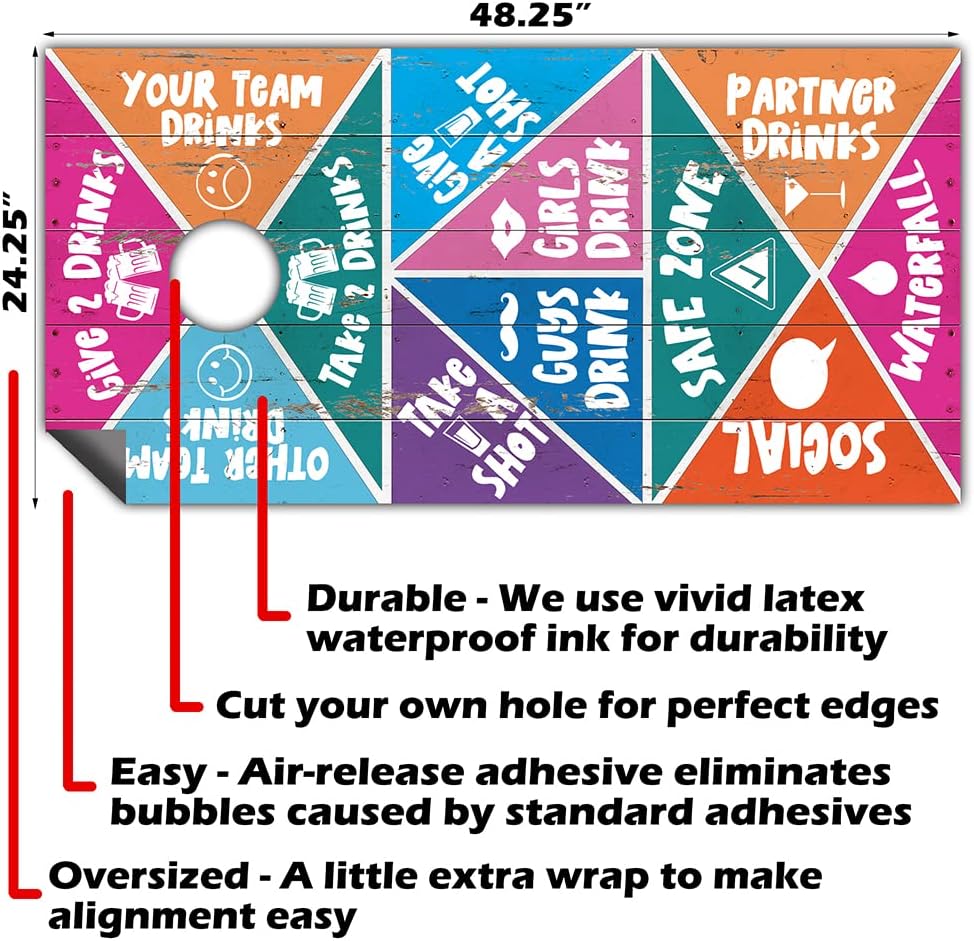 Set of 2 Cornhole Wraps for Boards Vinyl Decals - Drinking Games in Boards - Corn Hole Bean Bag Toss Wrap Stickers Skins (Boards Not Included)